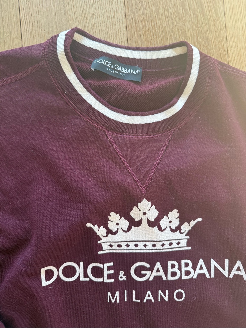 Dolce & Gabbana Burgundy and White Logo Crewneck Sweatshirt